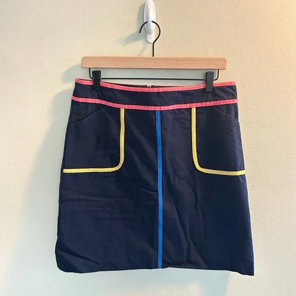 Boden Contrast Piping Skirt Womens Size 8 Navy Blue Mini Cotton Colorful - Picture 6 of 6